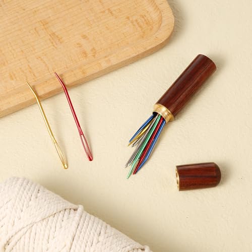 13pcs Large Eye Sewing Needles Kit, Stainless Steel Large-Eye Blunt Needles & Bent Tapestry Needles Sharp Hand Knitting Needles with Wooden Needle Case for Crochet/Darning/Yarn/Embroidery Projects