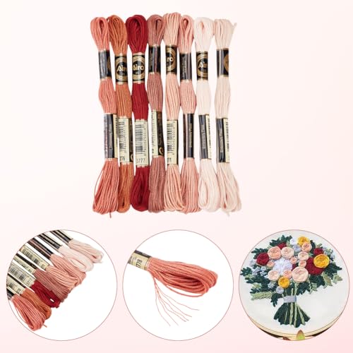 24 Skeins 6 Strands Variegated Pink Embroidery Floss Cross Stitch Threads Gradient Friendship Bracelets Yarn String Bulk with Floss Bobbins for Hand Sewing Knitting Crafts Crochet Stitching - color: Pink
