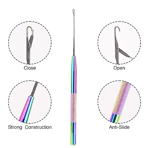 NEWISHTOOL Stainless Steel Hair Extensions Loop Needle Pulling Hook Tool, 3 PCS Micro Needle Threader Wire Pulling Loop Hook Tools for Silicone MicroLink Beads Rings and Feathers Extensions - color: Rainbow, size: Pulling Hook