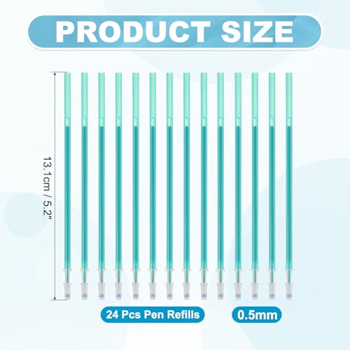 PATIKIL 24 Pcs Erasable Gel Pens Refills, 0.5mm Heat Erasable Pens Refills for Fabric Disappearing Ink Fabric Marking Pen for Sewing Quilting Writing, Green Ink - color: Green