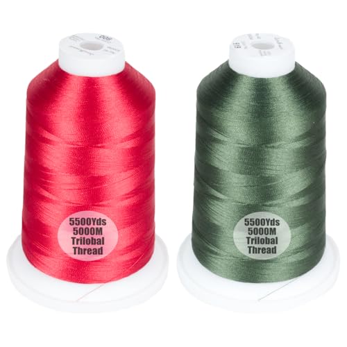 Simthread 2Pk 5500Y/5000M 40WT Polyester Embroidery Thread Red800 Green519 - color: Festive Duo(Red+Green)