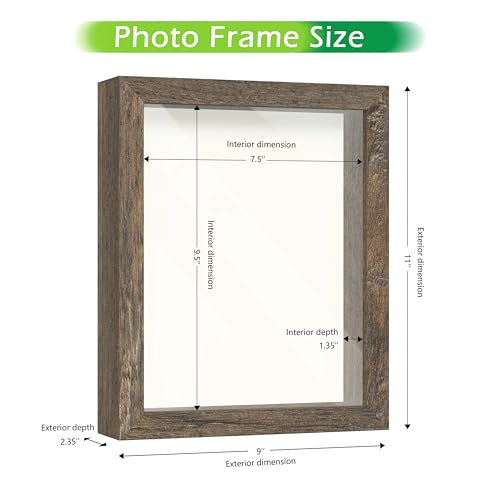 FrameWorks 8x10 Driftwood Wooden Shadow Box Frame – Soft Felt Back, Tempered Glass, and Included Elegant White Ball Push Pins - color: Brown, size: 8"x10"