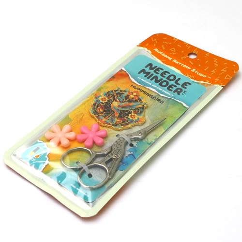 Awesome Pattern Studio Needle Minder Set – Hummingbird Magnetic Needle Minder + 2 Needle Threaders + Crane Scissors. Enamel Pin for Cross Stitch, Embroidery and Craft - size: Hummingbird Set #2