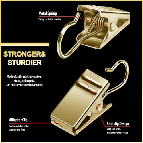 Teenitor 100 Pack Gold Curtain Clips Curtain Hooks, Stainless Steel Small Clips for Hanging Curtains, Outdoor String Lights, Art Craft Display, Gold - color: Gold