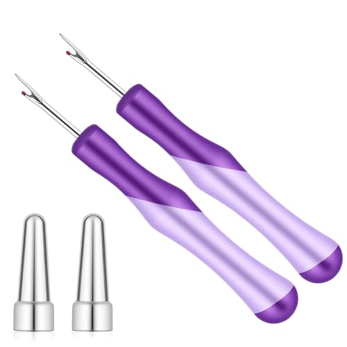 Seam Ripper for Sewing and Thread, Needle and Thread Seam Rippers Needle Stitch Removers Tool with Ergonomic Grip for Cross Stitching, Hand Sewing, Knitting, Embroidery and Thread-Removal(Purple, 2Pcs