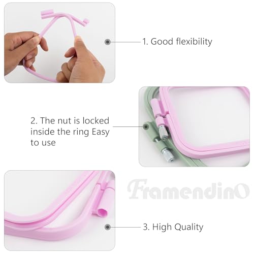 Framendino, 4 Pack Size Square Embroidery Hoops Plastic Cross Stitch Reusable Frames Rings for DIY Sewing Needlework Project