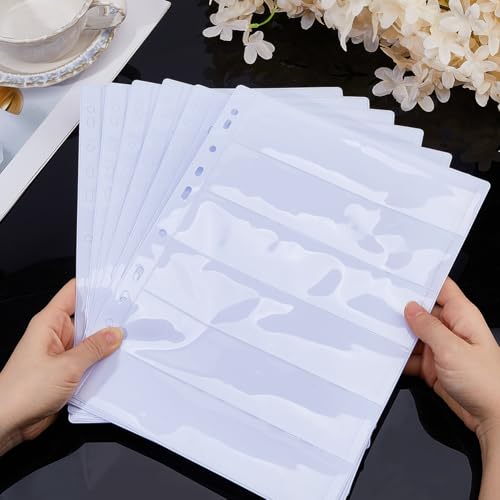 SUPERFINDINGS 8 Pack Binder Page for Embroidery Floss Cross Stitch 6 Grids Sewing Organizer 20x4.6cm Floss Organizers Bags Portable White PVC Thread Holder for DIY Craft Embroidery Sewing Storage - size: 1.81x7.87"