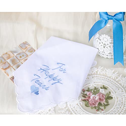 MileyMarla Ladies Embroidery Cotton White Handkerchiefs Lace Wedding Hankies - color: J02-happy Tears 3pcs