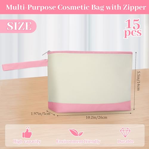 Silkfly 15 Pcs Cotton Canvas Makeup Bags Cosmetic Zipper Bags 10.2 x 5.5 x 2'' Blank DIY Pouch Bulk Pencil Case with Bottom Travel Toiletry Pouch for Women Craft Decor Gift (Fashion Color) - color: Fashion Color