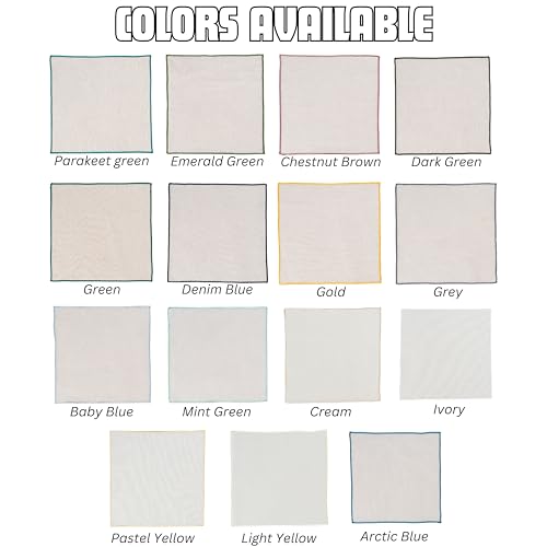 Natural Linen Pocket Squares, Embroidered Contrast Border 3 pcs, Off white - color: A9 (6-pack)