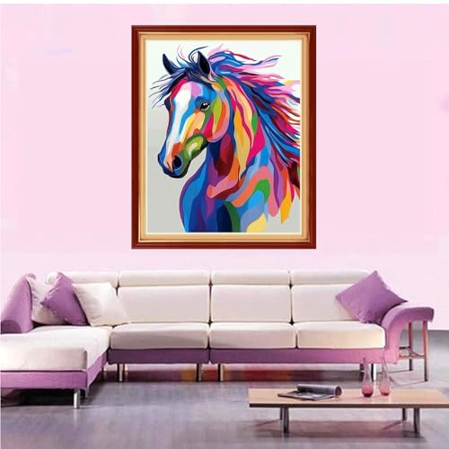 Artvxeay Stamped Cross Stitch Kits Beginners Full Range of Embroidery Starter Kits for Adults Printed Cross Stitching DIY Needlepoint Kit 11CT- Colorful Steed 16x20 inch - color: Color63