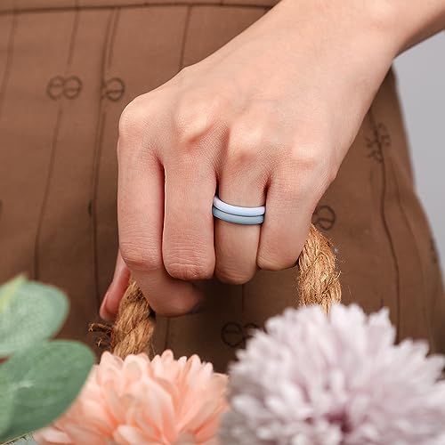 Egnaro Women's Silicone Wedding Ring 2.5mm Wide 1.8mm Thick Rubber Band Set - color: SETR-Blue, Light Green, Light Blue, White