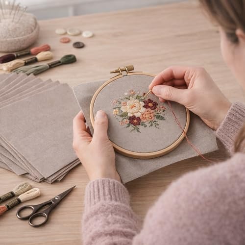 Essentials By Leisure Arts Aida Cloth 18 Count, 15"x18", Taupe Cotton Cross Stitch Fabric, 12 pc, Even-Weave Mesh for Embroidery, Needlepoint & Needlework Projects - color: 18ct Taupe