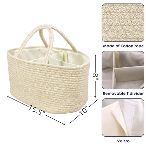 XUANGUO Large Cotton Rope Baby Diaper Caddy Organizer Basket Oatmeal - color: oatmeal, size: Large