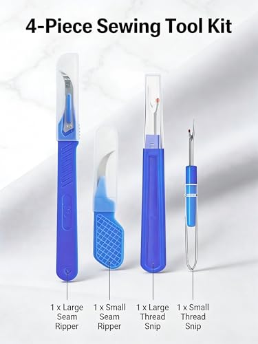 4 Pcs Seam Ripper Set and Thread Cutter Sewing Stitch Remover Tool Kit with Safety Cap for Embroidery Quilting Hemming Blue (Pack of 4)