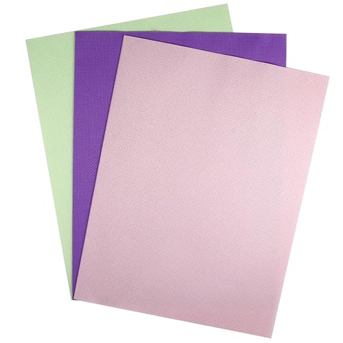 KCS 3 pc of 12" x 18"(30cmx45cm) 16CT Counted Cotton Aida Cloth Cross Stitch Fabric (Lavender+Pink+Light Green) - color: Lavender+pink+light Green