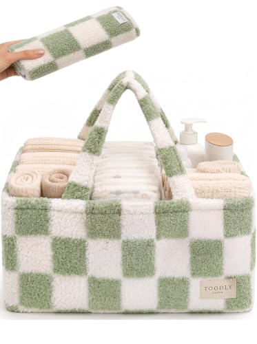Baby Diaper Caddy Organizer with Waterproof Changing Pad, Checkered Green - color: 6/ Checkered Green Diaper Caddy with changing pad