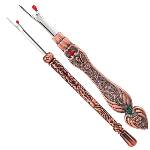 2Pcs Metal Seam Ripper Set, European Vintage Carved Handle Stitch Ripper, Sharp Seam Ripper Tool for Sewing with Storage Cases, Durable and Handy Crafting Removing Threads Tools - color: A