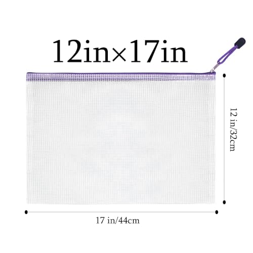 Mesh Zipper Pouch Bag,A3 Zipper Bag for Organizing Storage, Waterproof Zipper Pouch,17" x 12"/44cm x 32cm, File Bag for School and Office Supplies (Purple) - color: Purple