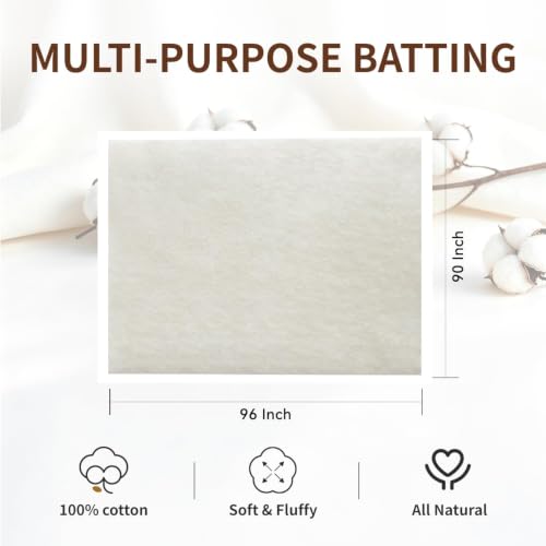 TQNSIE 100% Natural Cotton Batting for Quilting 90-Inch x 96-Inch | 200GSM Lightweight Batting Fabric,All Season Quilt Batting Queen Size, Craft and Wearable Arts - color: 90x96 Inch
