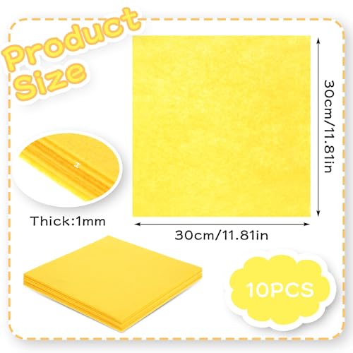 12" x 12" Squares Felt Sheets Fabric,10Pcs Felt Fabric for Crafts,1mm Thick - color: Yellow
