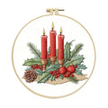Zhenqing Christmas Candle Embroidery Kit for Beginners, Red Candle Holly Berry Needlework Kit with Pre-Printed Fabric, Hoop, Threads & Tools (C0145) - color: Christmas Red Candle