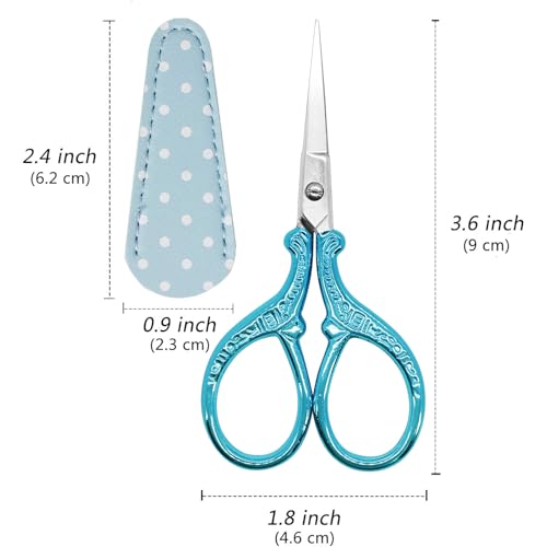 Embroidery Scissors 3.6 inch Crafting Scissors with Leather Cover - color: Light Blue