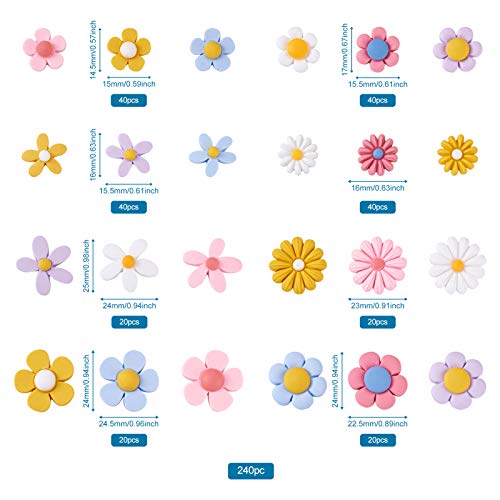 Beadthoven 240pcs Opaque Resin Flower Cabochons Assorted Colors No Hole Flatback Sunflower Bead Charms Embellishment Supplies for Gluing DIY Jewelry Earrings Rings - color: 0Daisy-Assorted#14.5~25mm