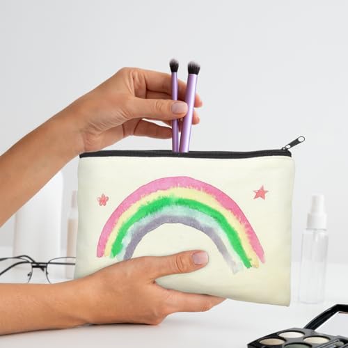 ZeeDix Small Canvas Zipper Pouch for Makeup Pencil Travel Storage 8.3x5 In - color: Beige, style: 36 Pcs