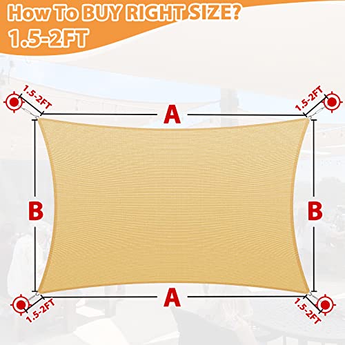 MIYA Patio Sun Shade Sail Canopy, 16' x 20' Edge Double-Layer Reinforcement Rectangle Shade Cloth Block Sunshade Fabric - Outdoor Cover Awning Shelter for Pergola Backyard Garden Yard (Sand Color)