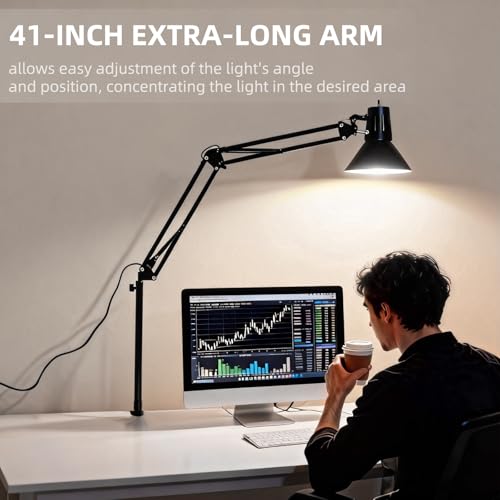 Black Desk Lamp with Clamp, Extra-Tall Adjustable Metal Swing Arm, 2 Pack - color: Black, size: 2pack3000K Warm Light-Extra Long Swing Arm