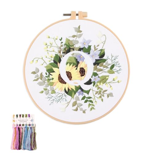 artcici Embroidery Kits Plant Flower Leaf English Letter Patterns for Beginners Adults, Full Range Embroidery Starter Kits Cross Stitch Needlework Supplies (Letter Q) - color: Letter Q