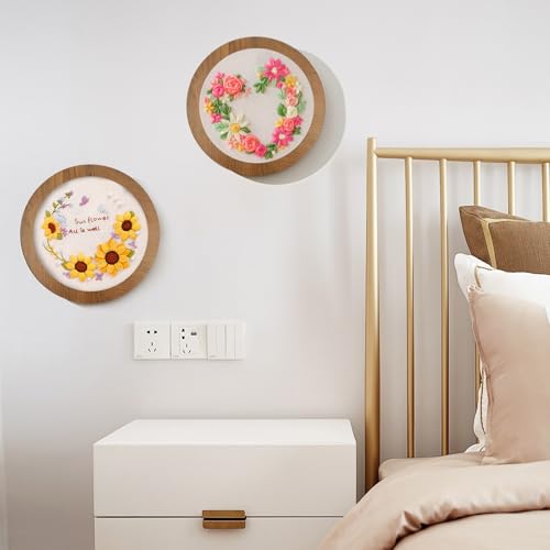 3 Sets 6 Inch Wood Embroidery Display Frame with Bamboo Embroidery Hoops