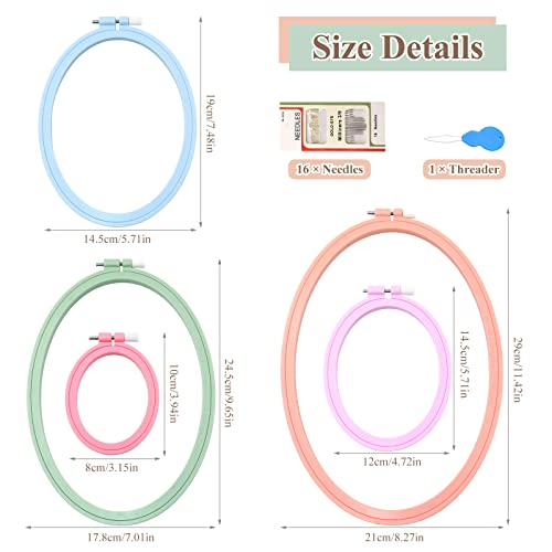 ZOCONE 5 Pcs 5 Size Oval Embroidery Hoops, ABS Plastic Embroidery Hoops Cross Stitch Hoops Embroidery Frames for Sewing, Needlework, Embroidery Projects (Size-11.4", 9.6", 7.5", 5.7",3.9") - style: 5 PCS,5 SIZE