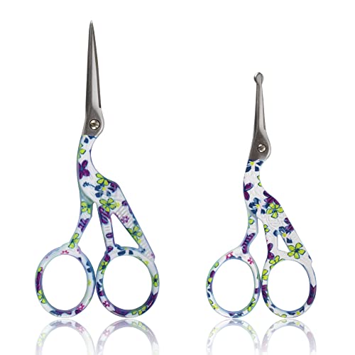 Stork Bird Rounded Safety Tip Embroidery Craft Stainless Steel Crane Scissors - Purple - 2 Pairs - color: Purple, size: 2 Pairs