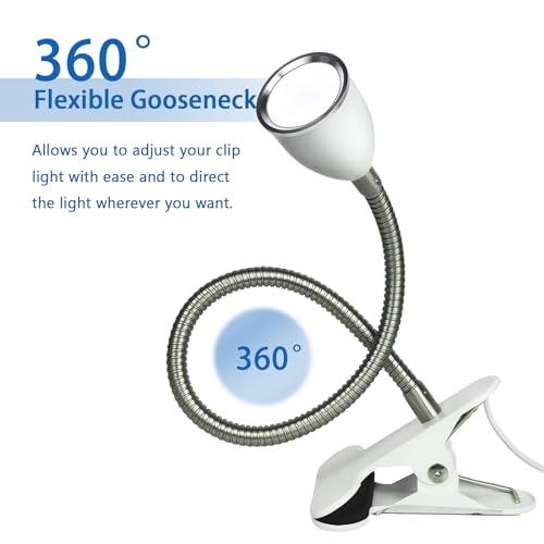 LALISU Desk lamp Eye-Caring Table Lamps, 360°Rotation LED Desk Clip Lamp - color: White with Dimmer