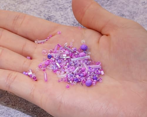 Mixed Craft Beads 1000Pcs/20g Glass Seed Tube Bugle 1.5-4.5mm Small Loose Spacer for DIY Bracelets Necklace Earring Jewelry Making (Purple) - color: Purple