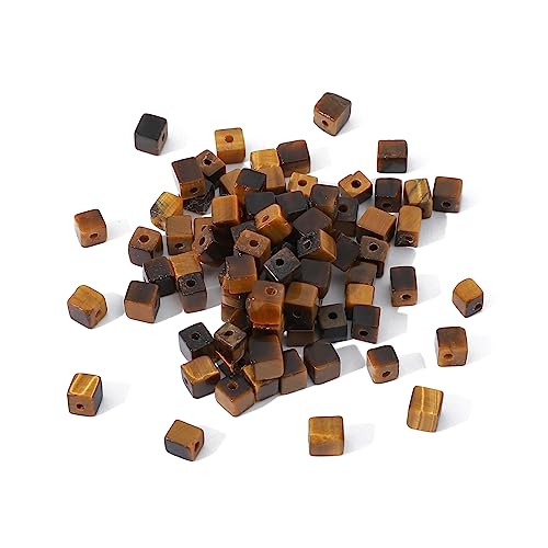 BEADIA Natural Yellow Tiger Eye Square Stone Beads 4x4mm 85pcs Cube Loose Semi Gemstone Beads for Jewelry Making Design - color: Yellow Tiger Eye