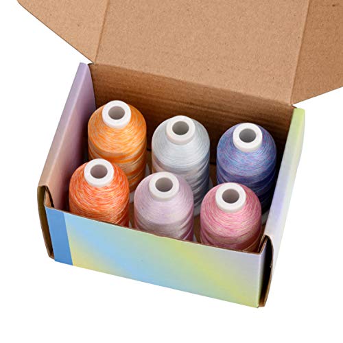 Simthread 6 Colors Polyester Variegated Embroidery Machine Thread 1100 Yards (1000M) for Decoration Babylock Singer Brother Janome Pfaff Bernina Husqvarna Embroidery and Sewing Machines - Sunset - color: Sunset
