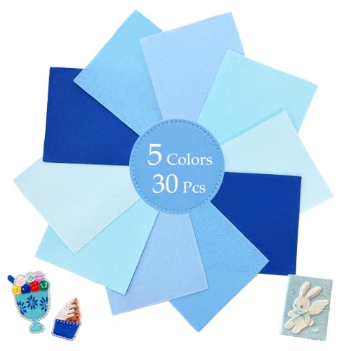 30Pcs Stiff Felt Sheets, 1mm Thick Felt Fabric Squares for Sewing & DIY - color: Blue Series