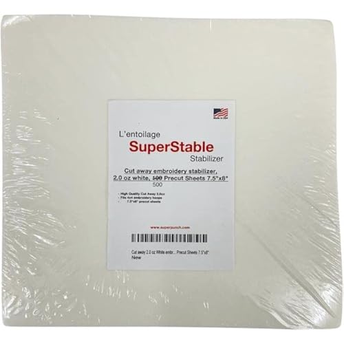 Superpunch Cutaway Embroidery Stabilizer, 2.0 oz, White, 500 Sheets - size: 7.5" x 8", 500 Precut Sheets