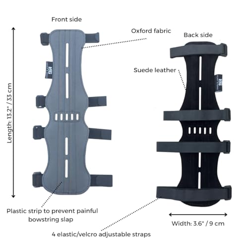 Hunt & Seek Fabric Archery Arm Guard 4 Hook-and-Loop Adjustable Straps Hunting Arm Guard Forearm Wrist Protector Archery Bracer Adult Unisex - color: Gray