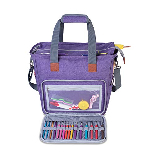LUXJA Large Knitting Bag with Shoulder Straps, Purple - color: Purple, size: Large