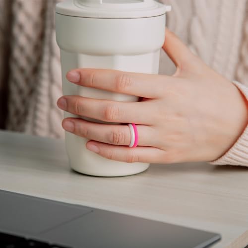 Egnaro Women's Silicone Wedding Ring 2.5mm Wide 1.8mm Thick Rubber Band Set - color: SETA1-Blush Pink, Chill Blue, Mint Green, Sugar Pink, Metallic Pearl White