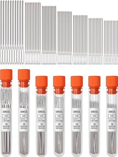 VONEEDL Large Eye Blunt Tapestry Needles (Pack of 70) - 7 Sizes with 7 Storage Tubes - Stainless Steel - Perfect for Darning, Embroidery, Cross-Stitching, Crafting, Knitting, Weaving, and DIY - size: 70pcs - 7 sizes