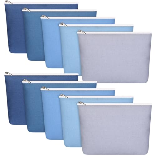 Reginary 10 Pcs Canvas Makeup Bags Bulk Blank Cosmetic Bags,Blue - color: Blue