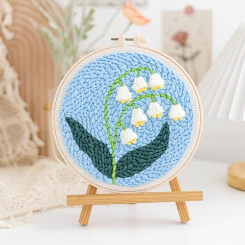 Woohome Punch Needle Kit Included Plastic Hoops, Punch Needle Cloth, Color Yarn and Punch Needle Tools for Adults, Beginners (9.Tulips and Chrysanthemums) - color: Color 10