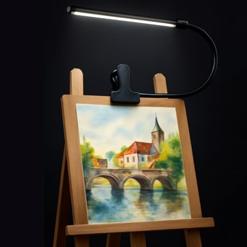 Black LED Easel Lamp Clip-On Art Light for Artists - 3 Colour Modes, 10-Level Dimmable Eye-Care Desk Lamp, Flexible 360° Gooseneck, USB Powered for Painting, Drawing, Headboards, Drafting Tables - color: Black