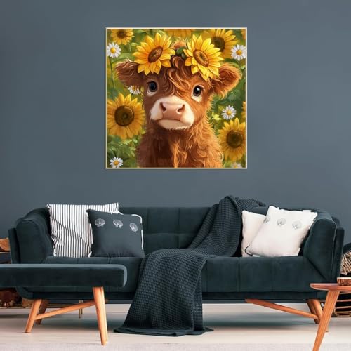 Highland Cattle Cross Stitch Kits for Beginners Adults, Sunflower Patterns Dimensions Needlepoint Art Crafts,Counted Cross Stitch Kits Embroidery Kits for Beginners Adults for Home Decor - color: Cross Stitch-1014-8