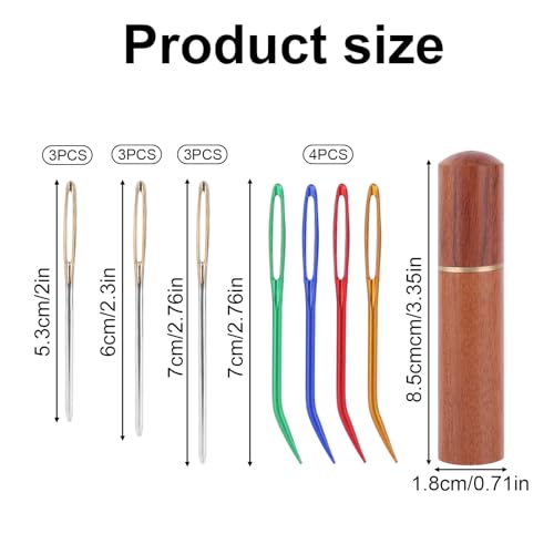 13pcs Large Eye Sewing Needles Kit, Stainless Steel Blunt & Bent Tapestry Needles with Wooden Case for Weaving Crochet Darning Yarn & Embroidery Knitting Crafts Projects Supplies Accessories